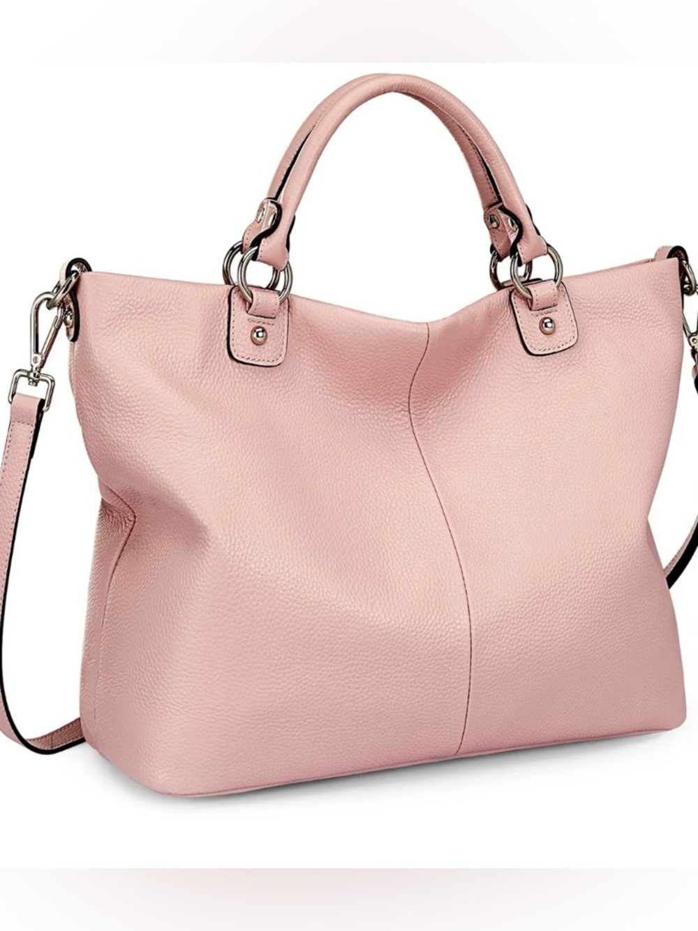Kattee Light Pink Pebbled soft Leather Tote with Top Handles